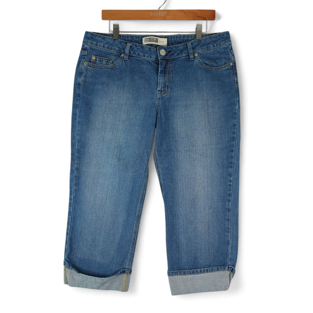 Route‎ 66 Denim Capris Womens 13/14 Blue Rolled Cuff Straight Leg Mid Rise